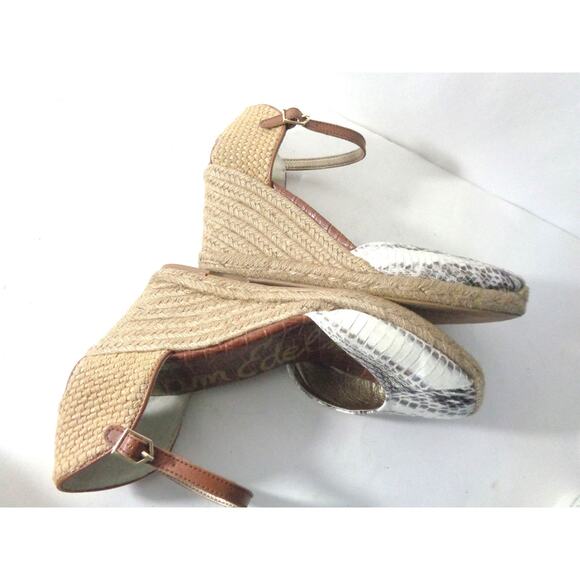 SAM EDELMAN Harmony US 10M Espadrille Wedge Ankle Strap Ivory Snake Print Shoes - Picture 6 of 8